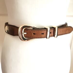 Nocona Brown Leather Belt Silver Tone Concho Buckle Sz 32 Western Boho Cowgirl